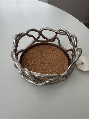 Michael Aram Silver Branch Cork Coaster Holder